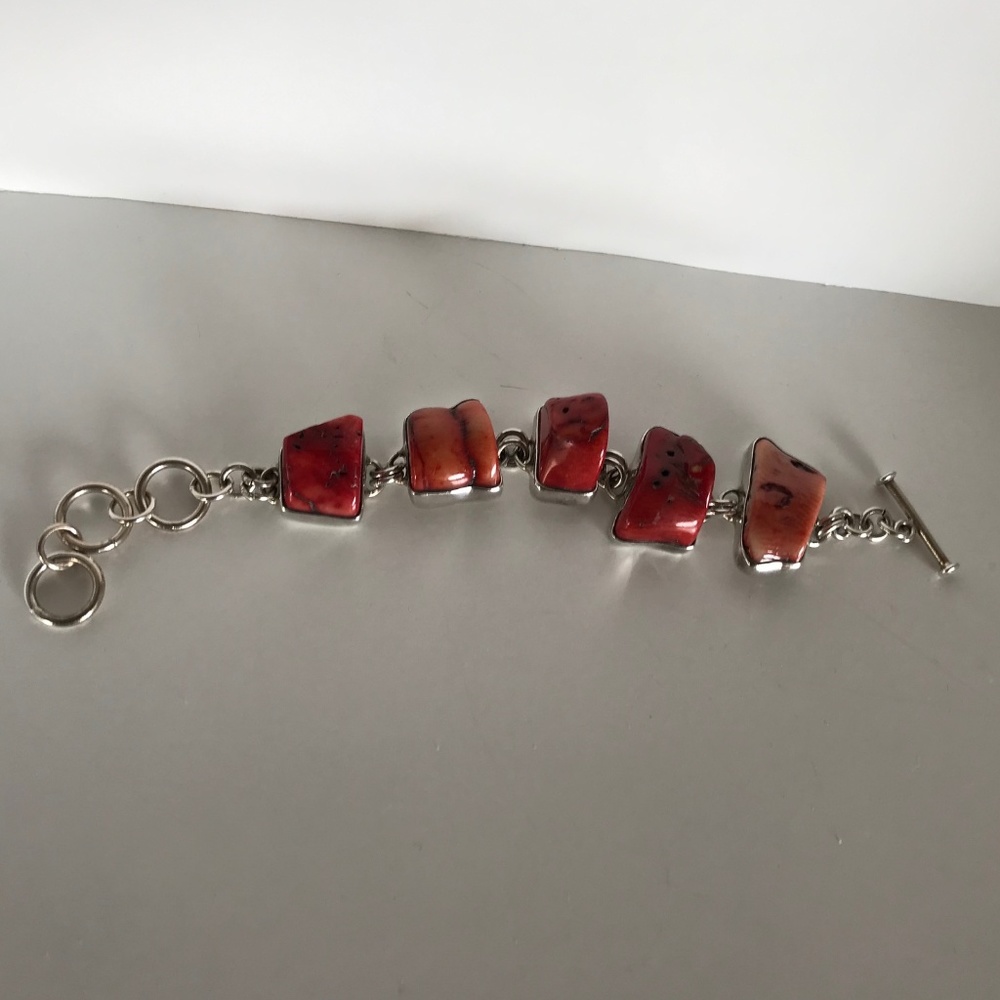 Silver/Coral Bracelet, Sterling Silver 925